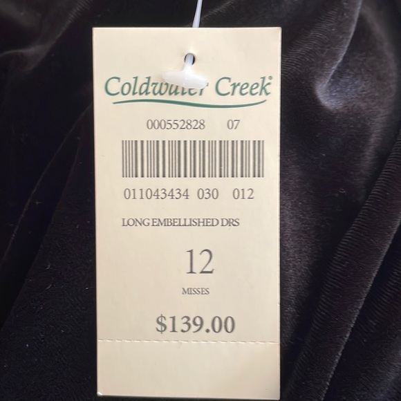 COLDWATER CREEK Black Velvet Sleeveless V-Neck Long Embellished Gown Size 12 - Picture 12 of 12